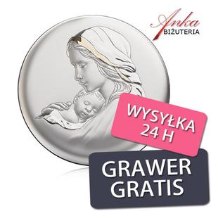 Pamitka srebrna Obrazek srebrny Madonna z Dziecitkiem - 2835352964