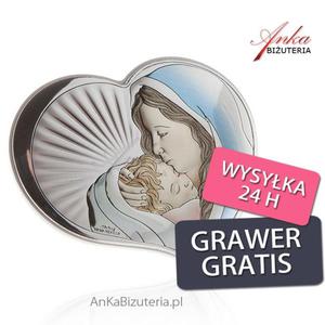 Srebrny obrazek Madonna z dziecitkiem w sercu 7,5 cm * 6,5 cm - 2850255506