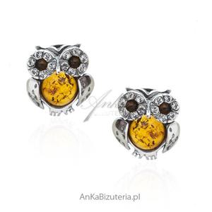 Kolczyki srebrne z bursztynem i krysztakami Swarovski - Swki - 2849411214