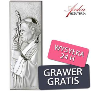 Srebrny obrazek z Papieem Janem Pawem II - 5,4x15cm GRAWER - 2835353218