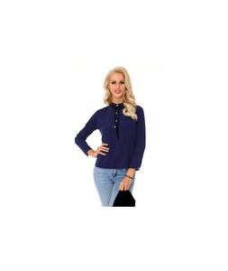 Niebieska elegancka bluzka z guziczkami i kokard SEMELE semele-dark-blue-85283...