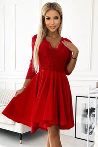 Sukienka rozkloszowana asymetryczna z koronk czerwona - 2872979762
