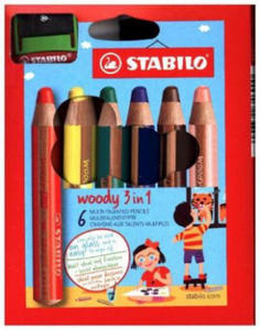 Buntstift, Wasserfarbe & Wachsmalkreide - STABILO woody 3 in 1 - 6er Pack mit Spitzer - mit 6 verschiedenen Farben - 2861887711