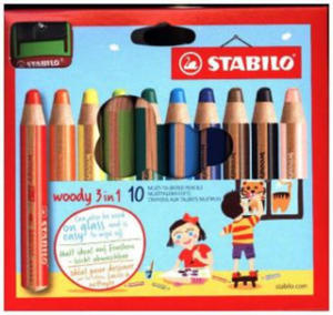 Buntstift, Wasserfarbe & Wachsmalkreide - STABILO woody 3 in 1 - 10er Pack mit Spitzer - mit 10 verschiedenen Farben - 2873897703