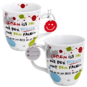 Happy Life 45357 Tasse mit Motivdruck: "Leben ist das mit der Freude und den Farben. Nicht das mit dem rger und dem Grau" inkl. Geschenktag - 2877040339