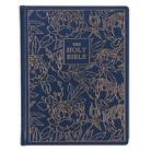 KJV Holy Bible, Large Print Note-Taking Bible, Faux Leather Hardcover - King James Version, Navy W/Gold Floral - 2878178415