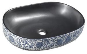 Umywalka ceramiczna nablatowa 60 x 13,5 x 40 cm czarny z niebieskim wzorem PRIORI PI026 Sapho - 2869975768