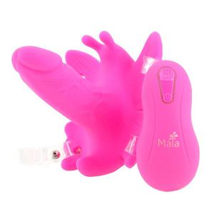 Bezprzewodowy motylek strap-on - Maia Toys Butterfly Wireless Strap On Neon Pink