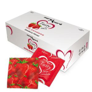 Truskawkowe  prezerwatywy MoreAmore Condom Tasty Skin Strawberry 100 sztuk - 2279256422