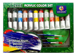 Farby akrylowe Dozen 12ml 12kol paletka + pędzelki - 2860488632