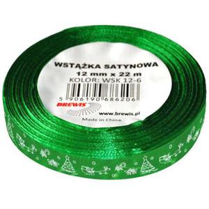 Wstka satynowa z nadrukiem 12mm zielona x1 - 2860490575