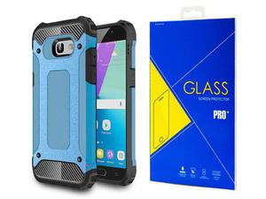 Etui Pancerne Galaxy A5 2017 Hard Armor Niebieskie + Szko - Niebieski