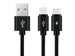 Kabel Benks Nylon 2w1 USB - Micro USB + Lightning 120cm czarny - Czarny - 2851951429