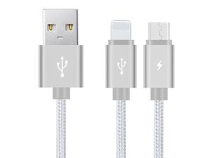 Kabel Benks Nylon 2w1 USB - Micro USB + Lightning 120cm srebrny - Srebrny