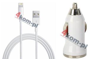 adowarka samochodowa + 2m. Kabel USB 8pin iPhone iPod iPad - Biay - 2825177567