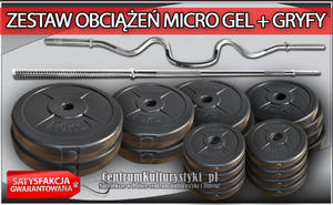 Zestaw obcienie MICRO GEL + gryfy - 73kg (2x10 kg + 4x5kg + 4x2.5kg + 8x1.25 kg + gryf amany...