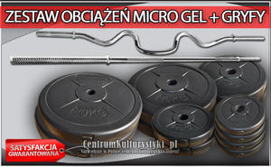 Zestaw obcienie MICRO GEL + gryfy - 94kg (2x20kg + 2x10kg + 2x5kg + 2x2.5kg + 4x1.25 kg + gryf amany podwjnie + gryf prosty 182cm) - 2823552514