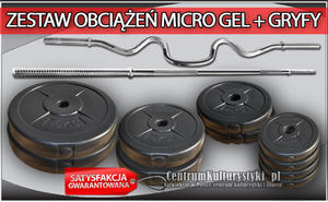 Zestaw obcienie MICRO GEL + gryfy - 54kg (2x10kg + 2x5kg + 2x2.5kg + 4x1.25 kg + gryf amany podwjnie + gryf prosty 167cm) - 2823552627