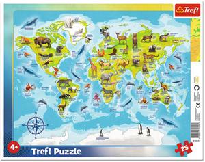 Puzzle ramkowe 25 elementw Mapa wiata zwierzta 31340 Trefl - 2861362960