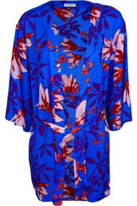 Pieces Niebieskie Kimono Narzutka w Kwiaty z Paskiem - 2860038431