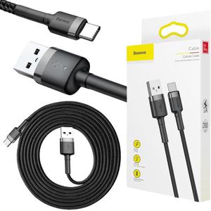 KABEL USB-A -> USB-C Baseus Cafule CATKLF-CG1 200cm 2A QC 3.0 CZARNO-SZARY W NYLONOWYM OPLOCIE - 2877853758