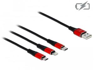 Kabel USB 2.0 Delock USB-A - micro USB-B + Lightning + USB-C tylko adowanie M/M 1m czarno-czerwony - 2878039587