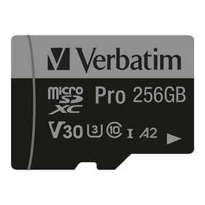 Karta pamici Micro SDXC Verbatim Pro U3 256GB (100/90 MB/s) Class 10 U3 V30 + adapter - 2878274952