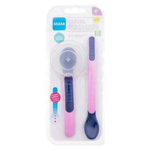 MAM Heat Sensitive Spoons & Cover 6m+ Pink naczynia yka duga 1 sztuka + yka krtka 1 sztuka + etui na yk dla dzieci - 2875935974