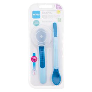 MAM Heat Sensitive Spoons & Cover 6m+ Blue naczynia yka duga 1 sztuka + yka krtka 1 sztuka + etui na yk dla dzieci - 2875935975