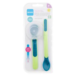 MAM Heat Sensitive Spoons & Cover 6m+ Green naczynia yka duga 1 sztuka + yka krtka 1 sztuka + etui na yk dla dzieci - 2877030511