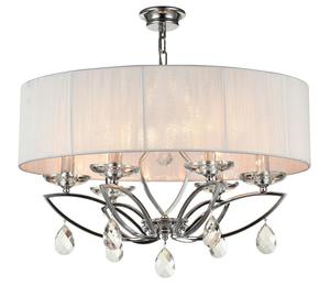 Maytoni Miraggio MOD602-06-N yrandol metalowa rama chrom wisiorki krysztaowe abaur tkanina biaa 6xE14 40W 60 cm - 2861420906