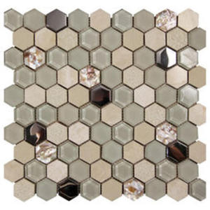Hexagon Beige Mozaika Szklano-Kamienna 30x30 - 2861407413