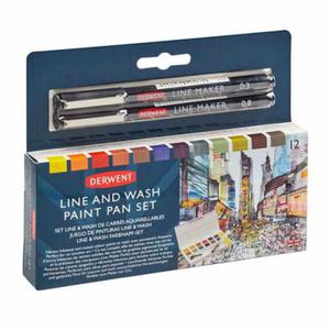 Farby akwarelowe w kostkach Derwent Line&Wash Paint Pan Set - 12 kolorw + cienkopisy - 2864049939