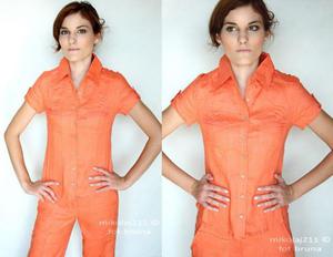 BLUZKA Damska Gladka krtki rekaw 6939 orange S-XL - 2827267135