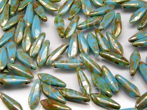 Dagger Beads Blue Turquoise Picasso 16x5mm - 10 sztuk - 2874486636