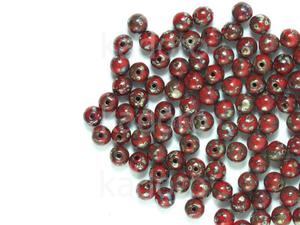 Round Beads Opaque Red - Picasso Silver 4 mm - opakowanie - 2872979538