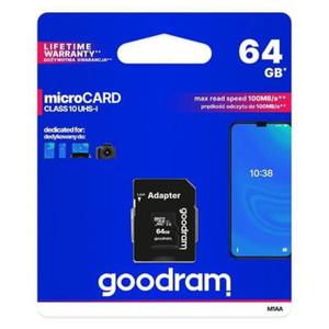 Karta pamici PENDRIVE Goodram microSD 64GB CLASS 10 UHS I 100MB/s z adapterem SD - 2876848341