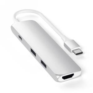 Satechi Aluminium Adapter Slim - aluminiowy adapter do urzdze moblinych USB-C (USB-C, 4K HDMI, 2x USB-A) (silver) - 2878277418