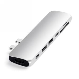 Satechi Pro Hub Adapter - aluminiowy Hub z podwjnym USB-C do MacBook (2x USB-C, 2x USB-A, 4K HDMI, czytnik kart micro/SD) (silver) - 2875379738