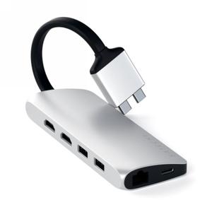 Satechi Type-C Dual Multimedia Adapter - aluminiowy adapter do MacBook z podwjnym USB-C (USB-C PD 60W, 2x USB-A, 2x HDMI 4K, czytnik kart micro/SD, E - 2878157871