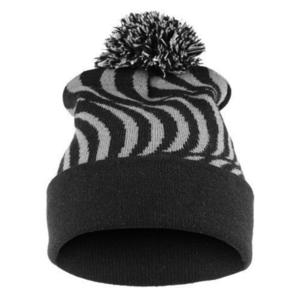 Czapka beanie w paski, z pomponem. Czarno - szara. - 2829283858