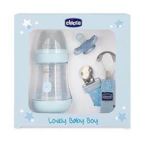 Chicco lovely baby boy zestaw butelka antykolkowa perfect 5 150ml + smoczek physioforma mini soft + tasiemka do smoczka - 2876446483