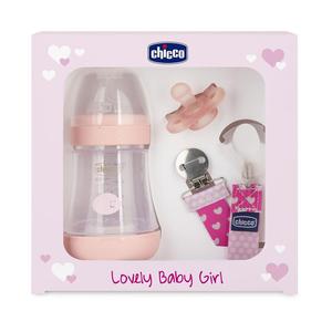 Chicco lovely baby girl zestaw butelka antykolkowa perfect 5 150ml + smoczek physioforma mini soft + tasiemka do smoczka - 2876446484