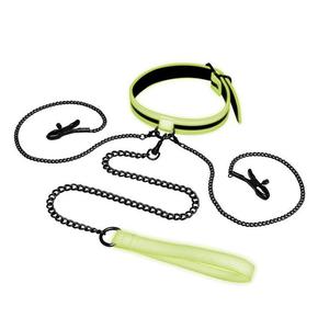 Whipsmart glow in the dark collar with nipple clips and leash wiecca w ciemnoci obroa z klipsami na sutki i smycz black - 2877944139