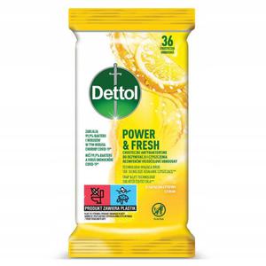 Dettol power & fresh chusteczki antybakteryjne do dezynfekcji i czyszczenia cytryna 36szt - 2878412060