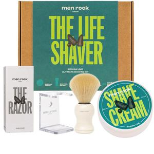 Menrock the life shaver sicilian lime zestaw krem do golenia 100ml + pdzel do golenia + stojak na pdzel + maszynka do golenia + ostrza maszynki do g - 2878412910