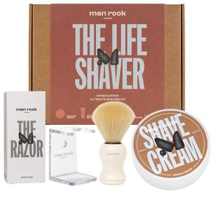 Menrock the life shaver sandalwood zestaw krem do golenia 100ml + pdzel do golenia + stojak na pdzel + maszynka do golenia + ostrza maszynki do gole - 2878412911