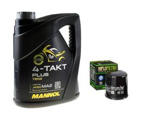 Motocyklowy olej psyntetyczny MANNOL 4-TAKT PLUS 7202 10W40 4 litry + filtr HF303 - 2876879752