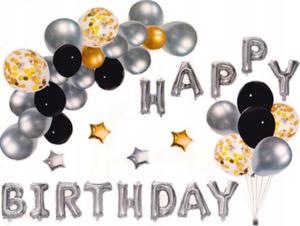 ZESTAW balony zote srebrne Happy Birthday party - 2862400249