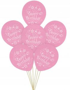 Balony Happy Birthday 6 szt rowe girl urodzinowe - 2862401142
